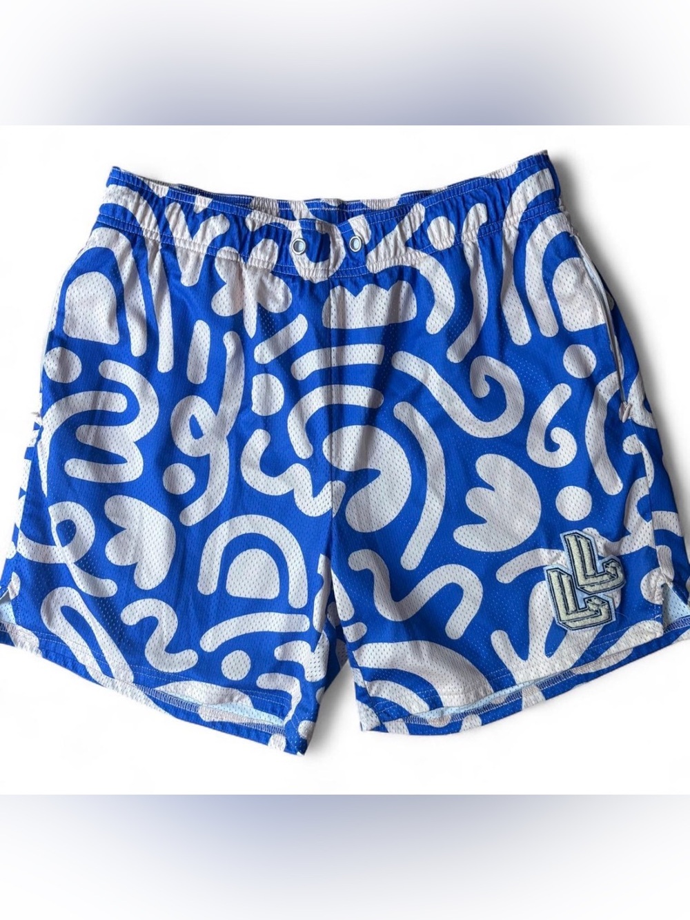 LumberLegs Blue Swirl Mesh Workout Gym Shorts Size XL